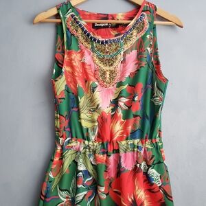 DESIGUAL X CHRISTIAN LACROIX GREEN, PINK TROPICAL MINI DRESS SIZE 36, NEW